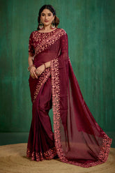 Wine Shop Elegant Silk Blend Embroidery Ready to Wear Saree - Perfect for Any Occasion-RTW-4291